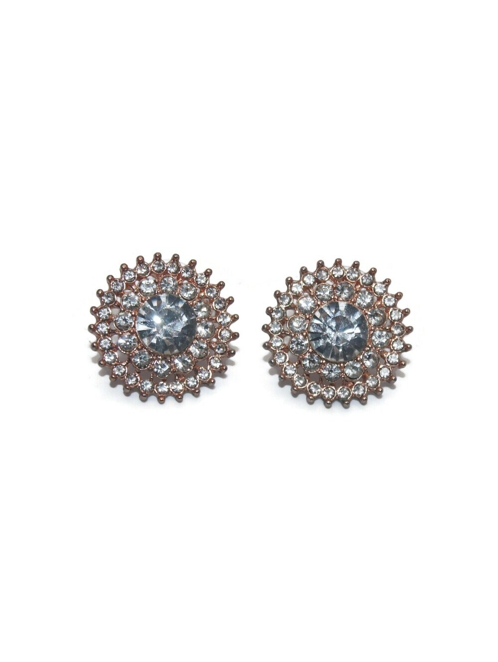 Vintage Gold Tone and Rhinestones Round Stud Earrings with Post Backs.